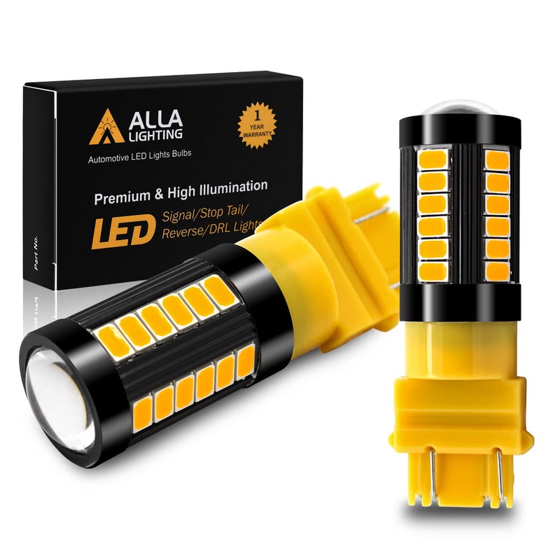 Alla Lighting 2800lm 3156 3157 LED Turn Signal Lights Bulbs, Amber Yellow T25 4157 5702 3457 AK 3757 NAK Blinker Lamps Replacement Xtreme Super Bright 12V 5730 33-SMD - Image 1